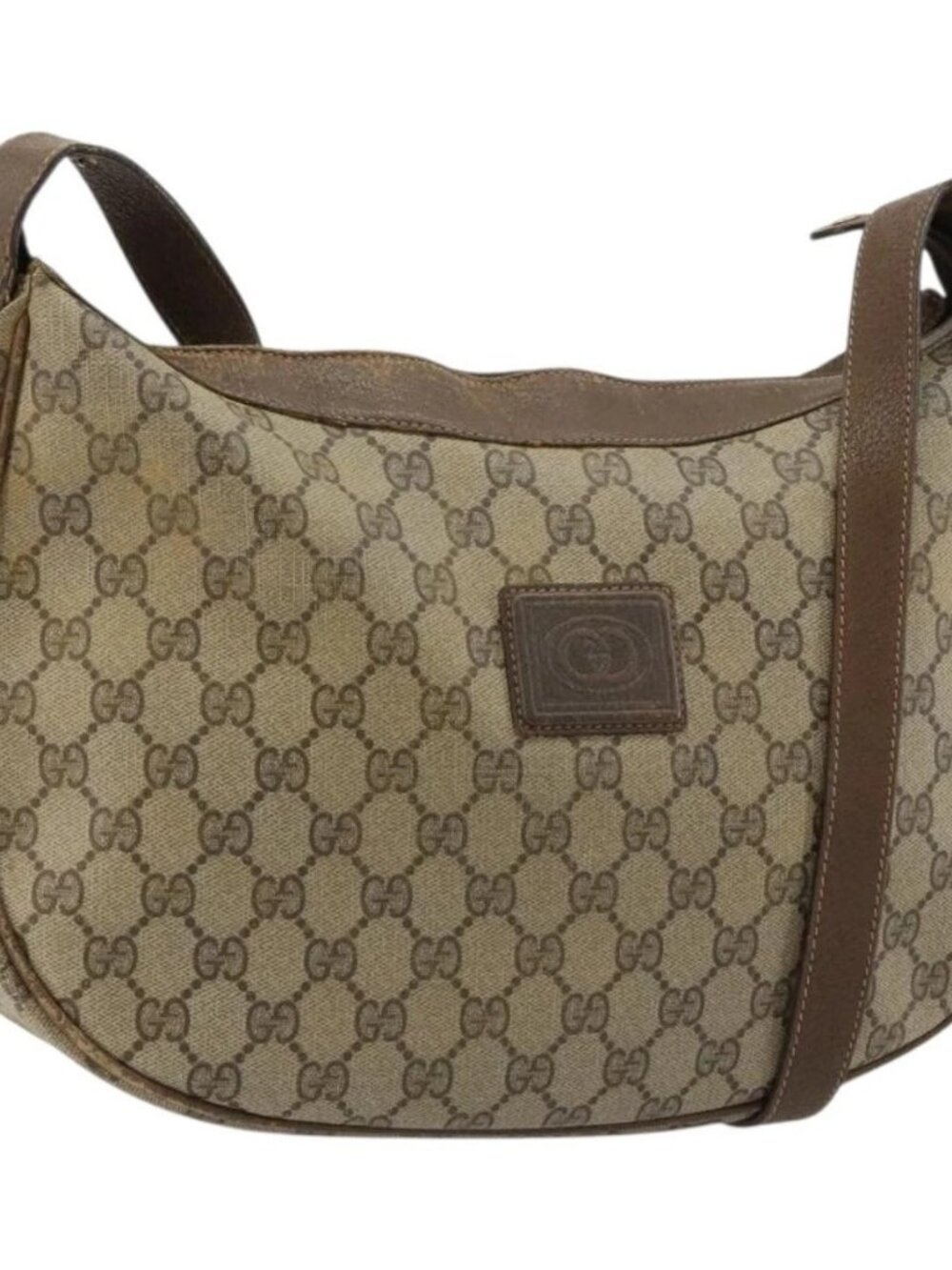 GUCCI GG Supreme Shoulder Bag PVC Beige Gold Auth 149980
